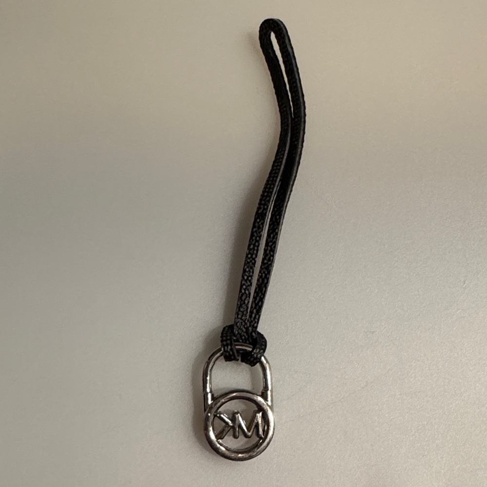 Michael Kors Black Leather Bag Charm with Silver Logo - Picture 2 of 2